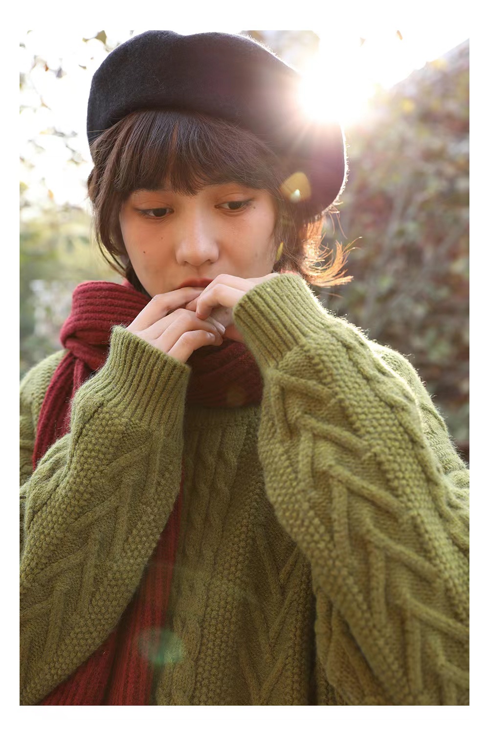 Drawing style drawwind sweater women winter thick loose outer wear round neck pullover sweater retro twist top women