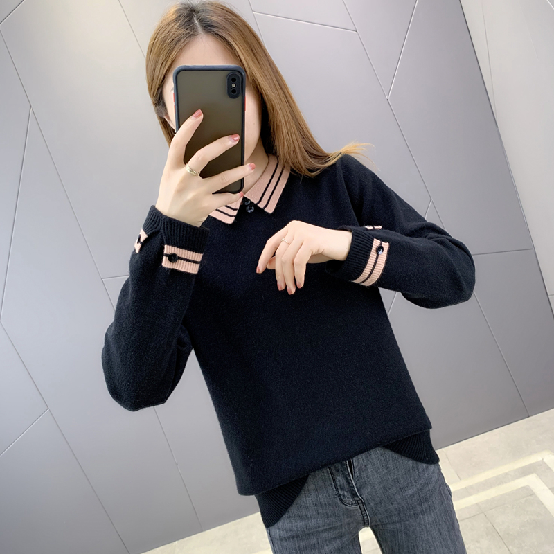 Thickened baby collar sweater for women's wear fall / winter 2020 new style with knitted bottomed shirt and loose top