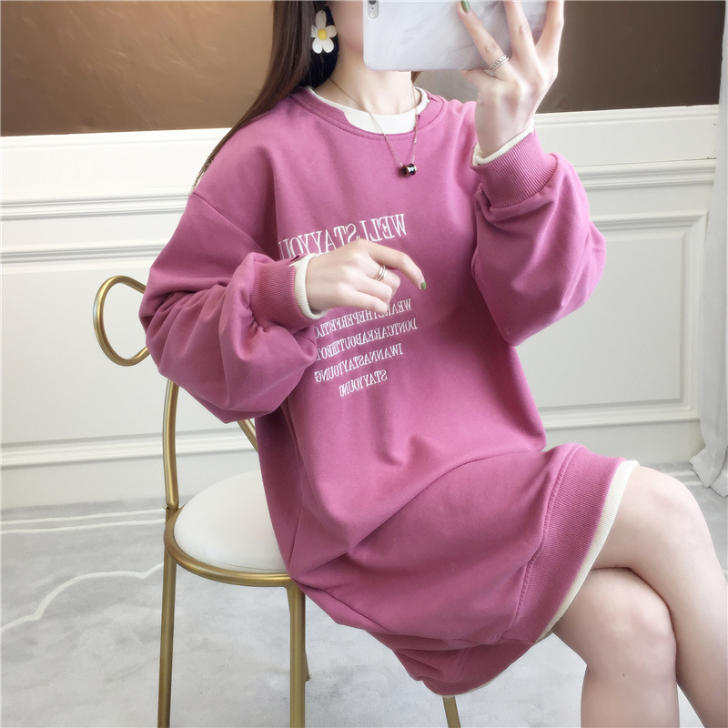 Real shot autumn new Korean version composite round neck cartoon printing loose plus size women's plus velvet sweater women