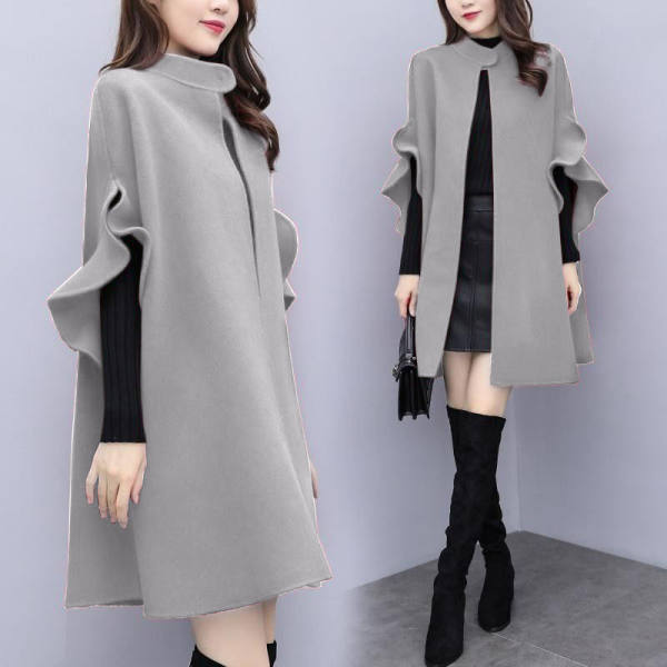 New women's clothing spring and autumn winter large medium and long woolen coat women's red English Cape woolen coat