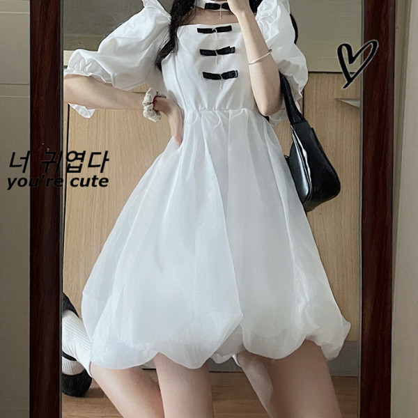 With lining shoulder straps, adjustable milk sweet first love short skirt, French suspender skirt, women's new summer dress