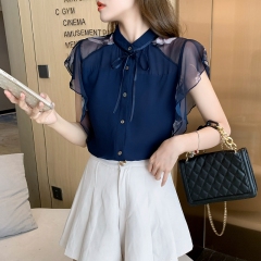 Real super fairy Chiffon Shirt Short Sleeve 2021 summer new Ruffle fashionable foreign style top