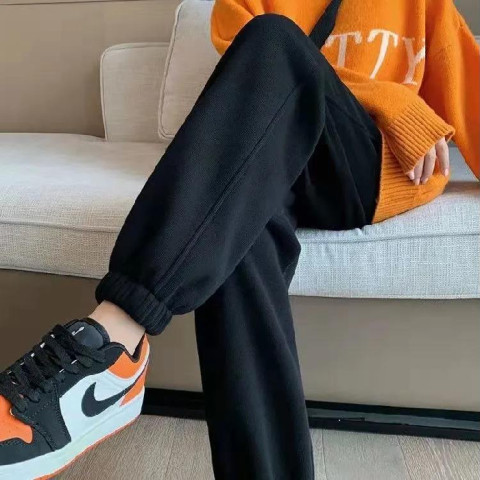 Black sports pants women's loose beam feet 2022 spring and autumn harem pants all-match thin solid color casual sweatpants