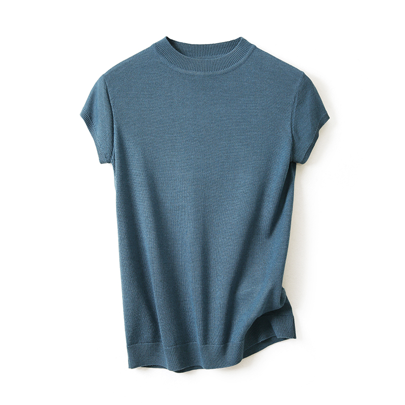 Comfortable and breathable mulberry silk wool short sleeve round neck knitted T-shirt
