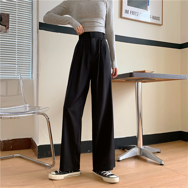 Real photo 2021 new spring and summer floor pants suit pants women's straight loose pants drape casual pants