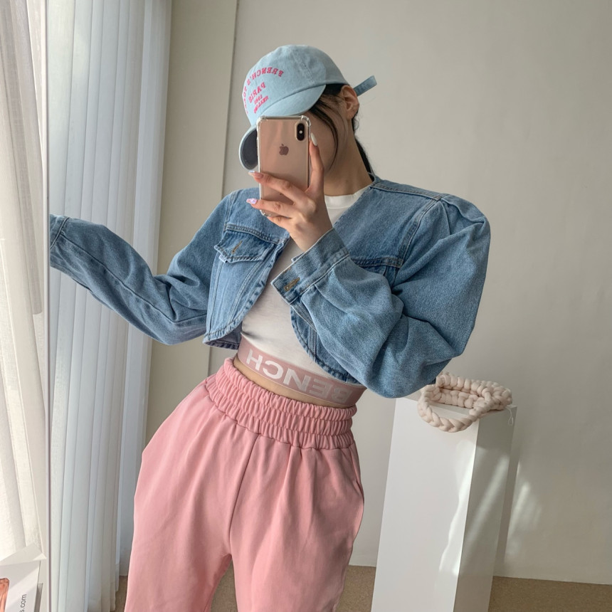 Pleated Puff Sleeves Three-dimensional Denim Short Jacket
