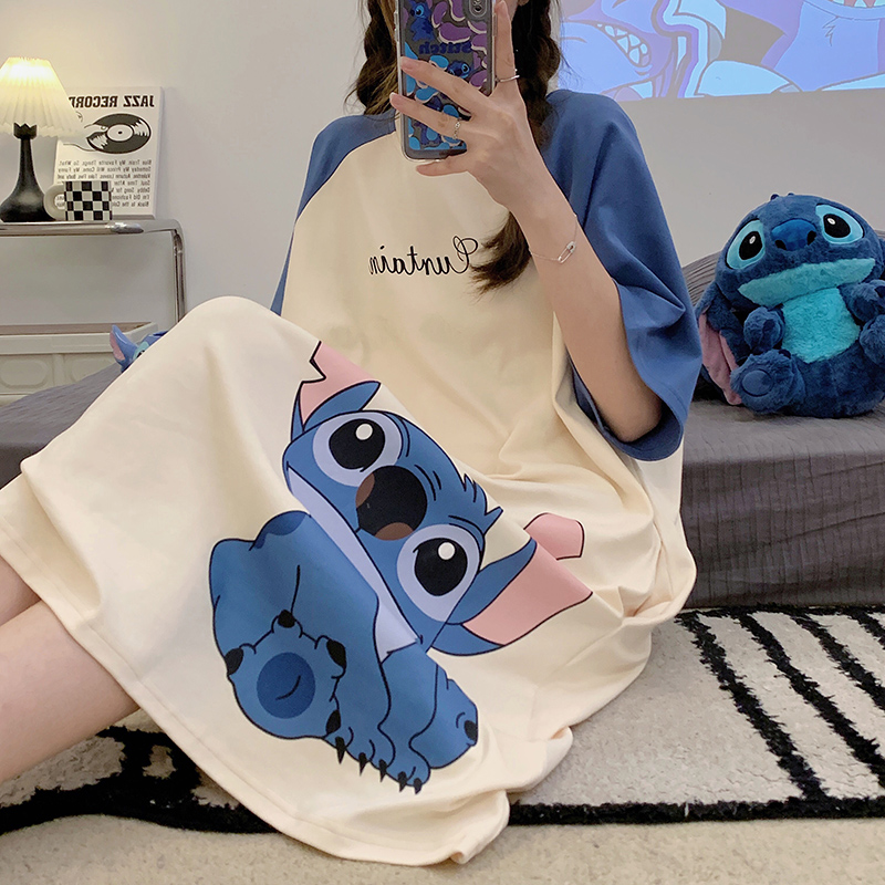 Source factory 6535 cotton short-sleeved nightdress women's spring and summer long skirt pullover home service