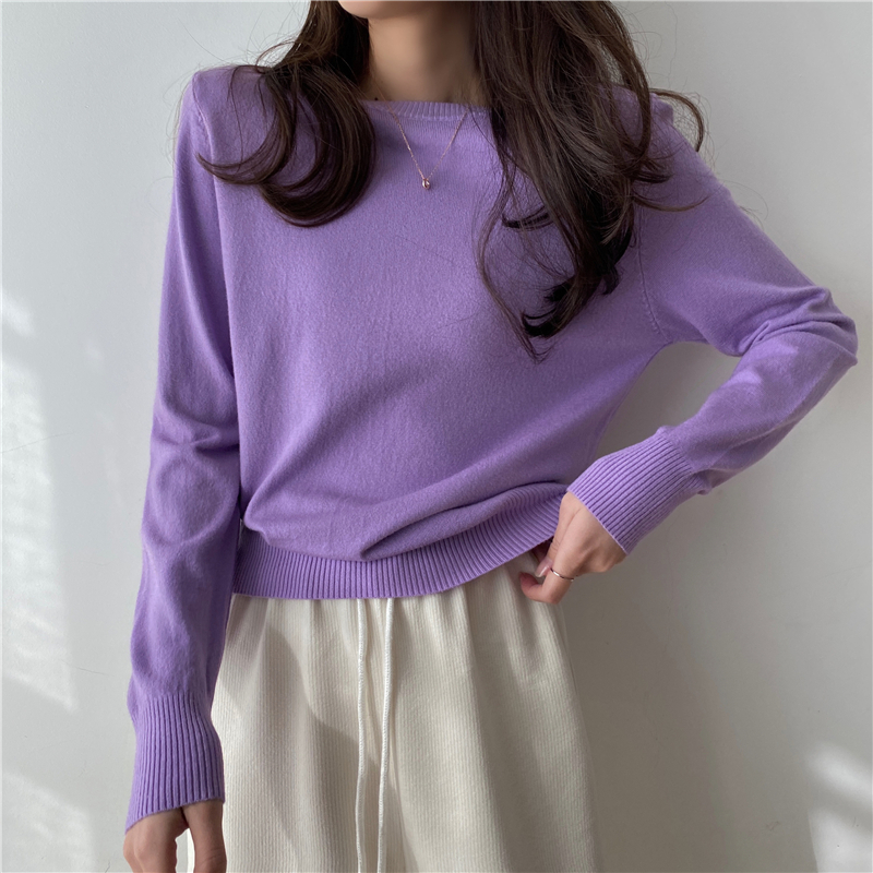 Real shooting real price Korean version spring elastic simple bottoming thin round neck long-sleeved knitted sweater