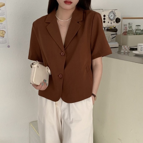 Real Korean version simple design solid color loose thin small short sleeve suit coat tricolor