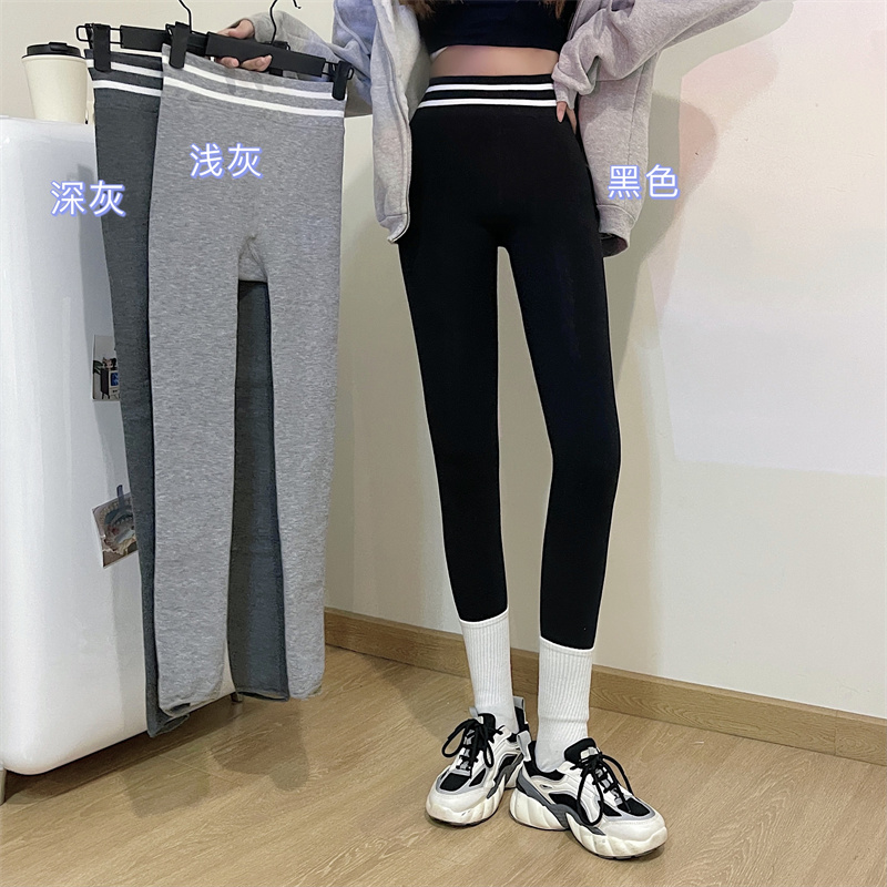 Real shooting undiminished leggings women wear autumn and winter high waist tight black pants plus velvet warm yoga stovepipe pants