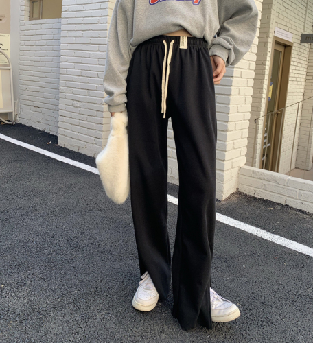 Real shooting, real price design, elastic waist Korean version Plush straight pants, versatile casual wide leg pants