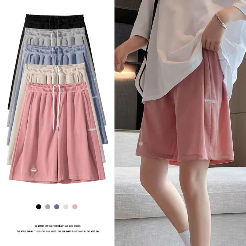 Large size women's ice silk shorts women's wide-leg summer loose thin section 2023 high waist straight casual sports five-point pants