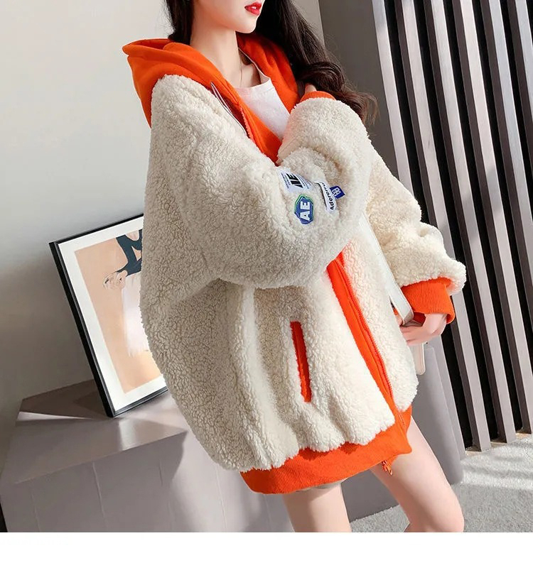 Thickened lamb wool coat women's all-match autumn and winter women's clothing Korean style loose design sense large size fleece top