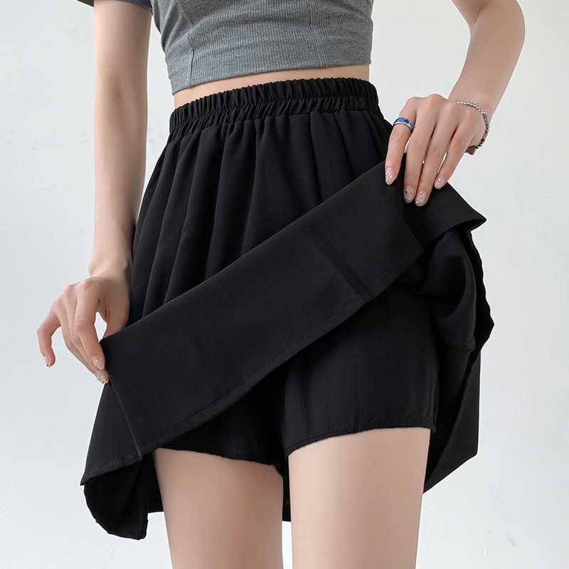 Real shot ice silk hanging high waist suit women's summer thin casual thin hip covered trouser skirt wide leg five point trouser skirt