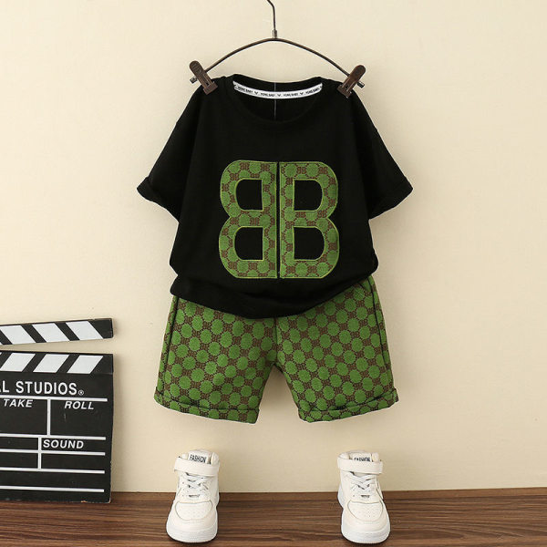 Western-style net red small children's clothing boys summer clothing medium and large children's suit summer 2023 new trendy boy clothes trend