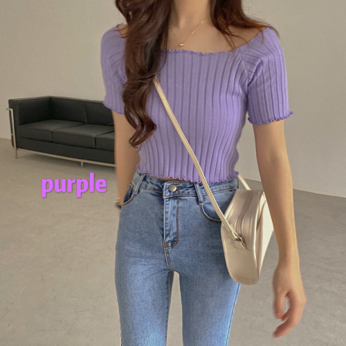 Real price 2020 new summer slim short sleeve thin square collar knitted T-shirt top