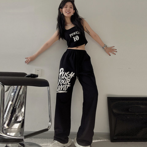 2022 sports pants Korean men's and women's loose straight wide leg pants casual pants ins jazz dance pants