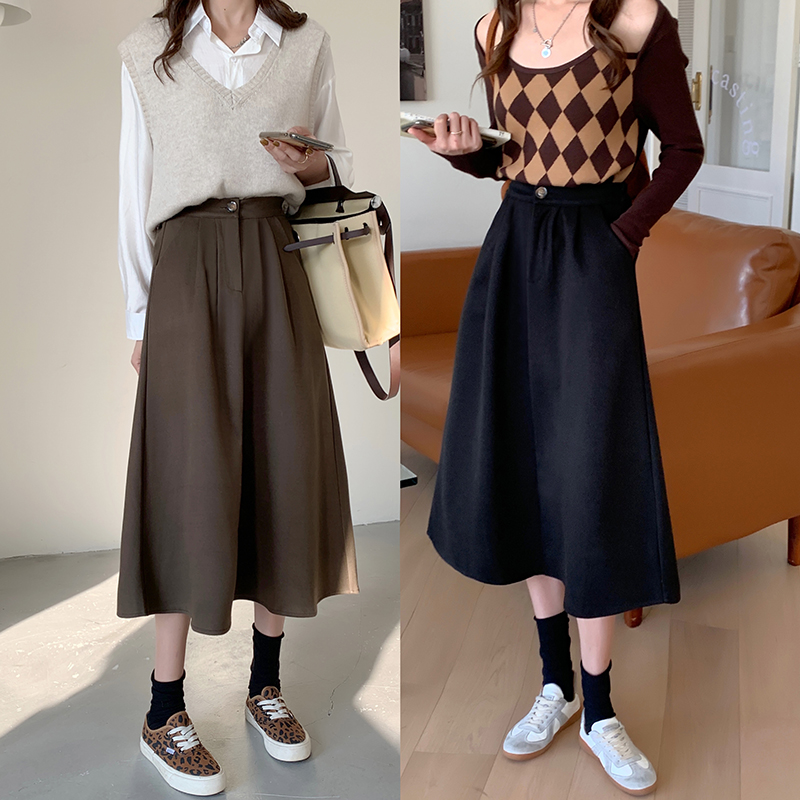 Real shot woolen mid-length women's temperament elastic waist skirt bag hip A-line skirt