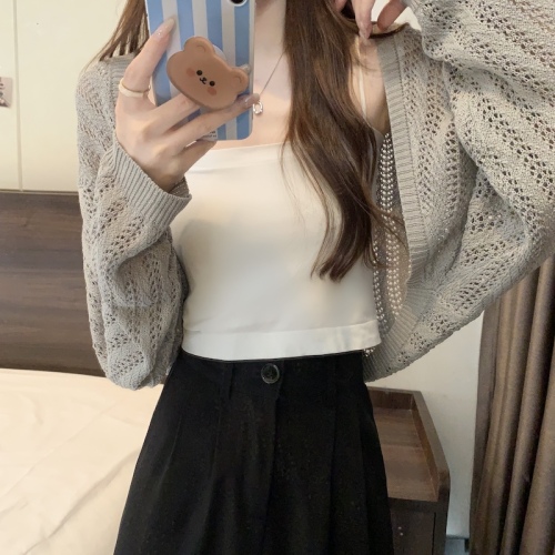 Large size thin knitted blouse for women in summer hollow loose lazy style sun protection shawl with short top