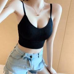 Sexy short style back with black tank top with breast pad women's summer dew navel knitting suspender wrapped in chest