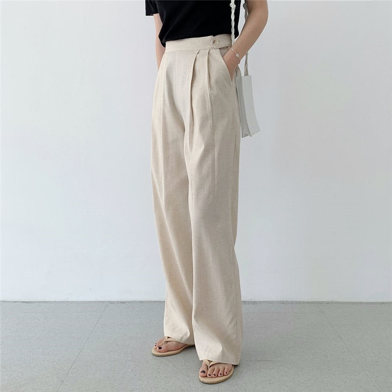 2022 spring and summer new Korean version fungus edge deep V-neck thin suspender wide leg pants conjoined pants linen Leggings large