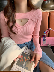Be careful with machine knitted bottoming shirts, women's inner wear, spring and autumn 2022 new design, niche collarbone, chic halter tops