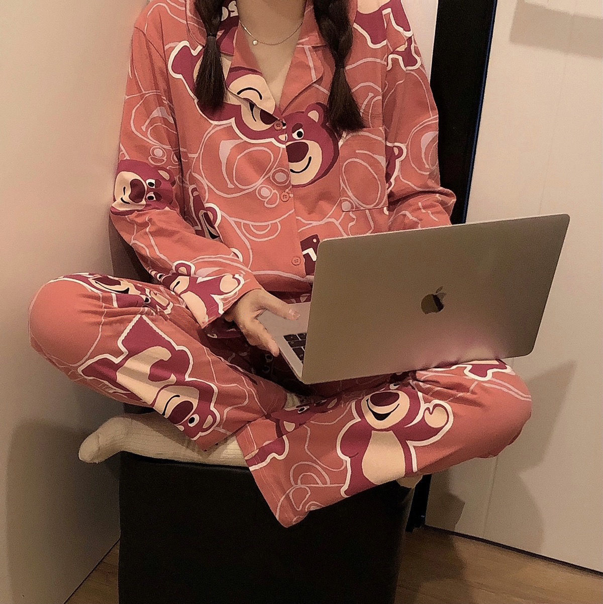 Real shooting 2021 Korean cute bear pajamas girls' spring and autumn two-piece long sleeved trousers home clothes
