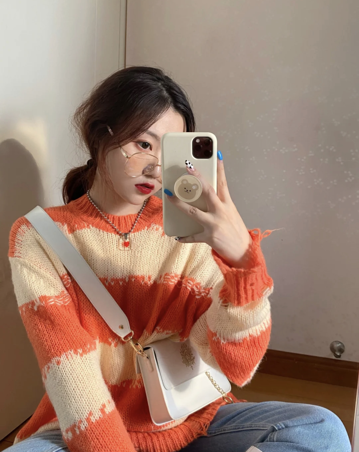Real shot loose oversize soft Mohair dilapidated early autumn striped knitwear sweater