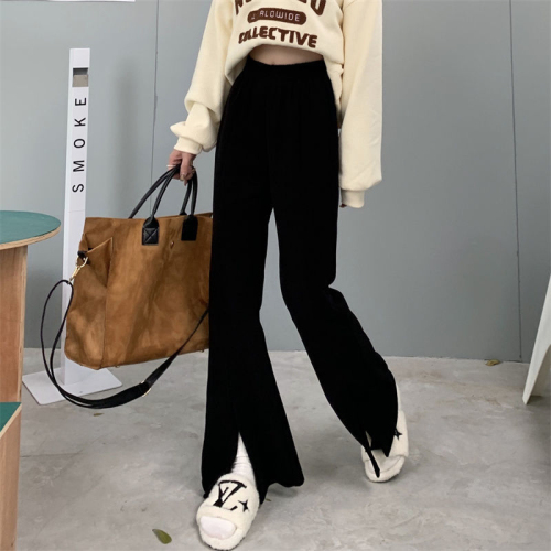  autumn split wide-leg pants autumn and winter new black high-waisted slim mopping casual pants drape trousers women