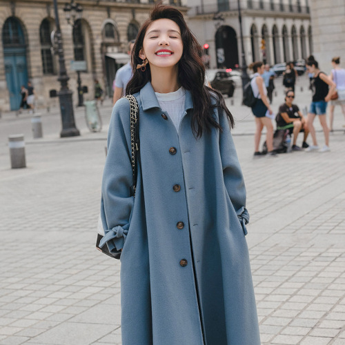 Woolen coat women's autumn and winter clothes  new popular Korean version thickened medium and long college style student woolen coat