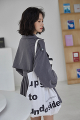 Real shot Lantern Sleeve lace up pleated windbreaker women's loose double breasted overcoat