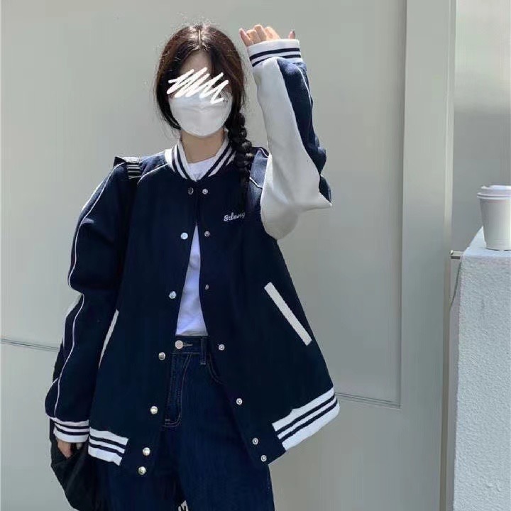 Thickened hit color women's small fragrance jacket autumn 2022 Harajuku baseball uniform small baseball uniform