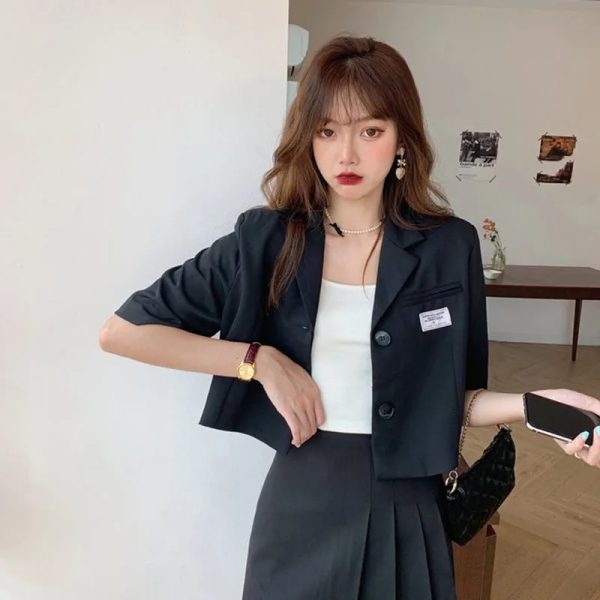 New Chic Casual White Suit Jacket Female Small Temperament Short Suit Top Small Coat Trendy