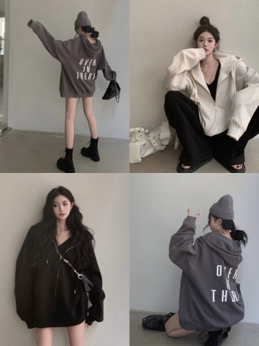 Real shooting real price ins Korean version loose casual sweater lazy zipper bf all-match cardigan jacket