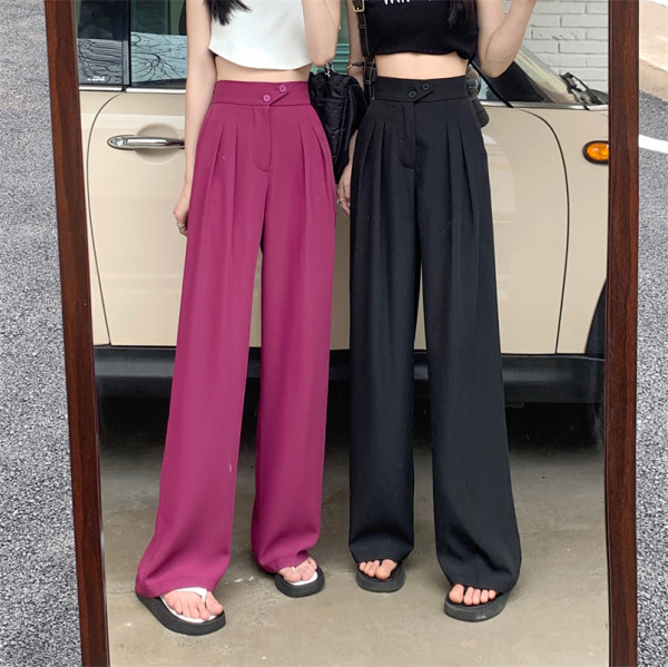 Official figure trousers Chiffon wide leg fire dragon fruit color suit high waist vertical tube floor dragging summer women's pants thin pants