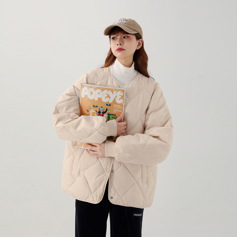 Real shot Lingge padded jacket women's winter 2022 new bread jacket down jacket collarless padded jacket short padded jacket