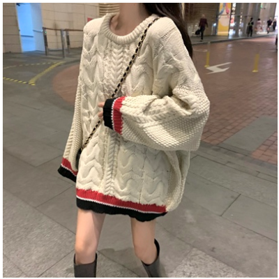 Korean retro versatile twist loose coat Pullover Sweater college style sweater large