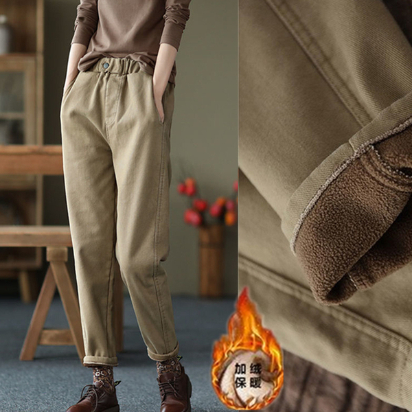 Twill cotton composite polar fleece autumn and winter cotton thickened pants new casual pants women's fleece harem pants women's pants