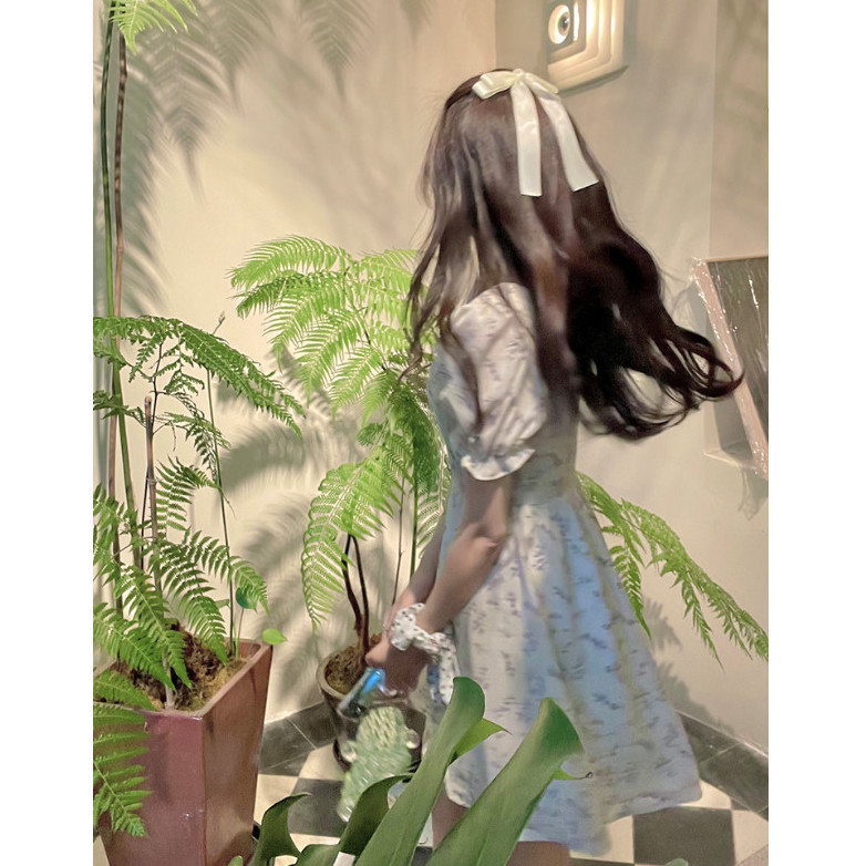 Pdszr pure cream floral dress 2021 summer dress gentle French bubble sleeve first love skirt
