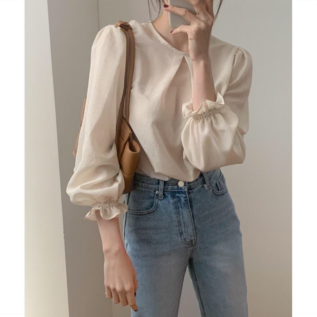 2022 Korean chic spring and autumn new products all-match puff sleeve long-sleeved shirt women