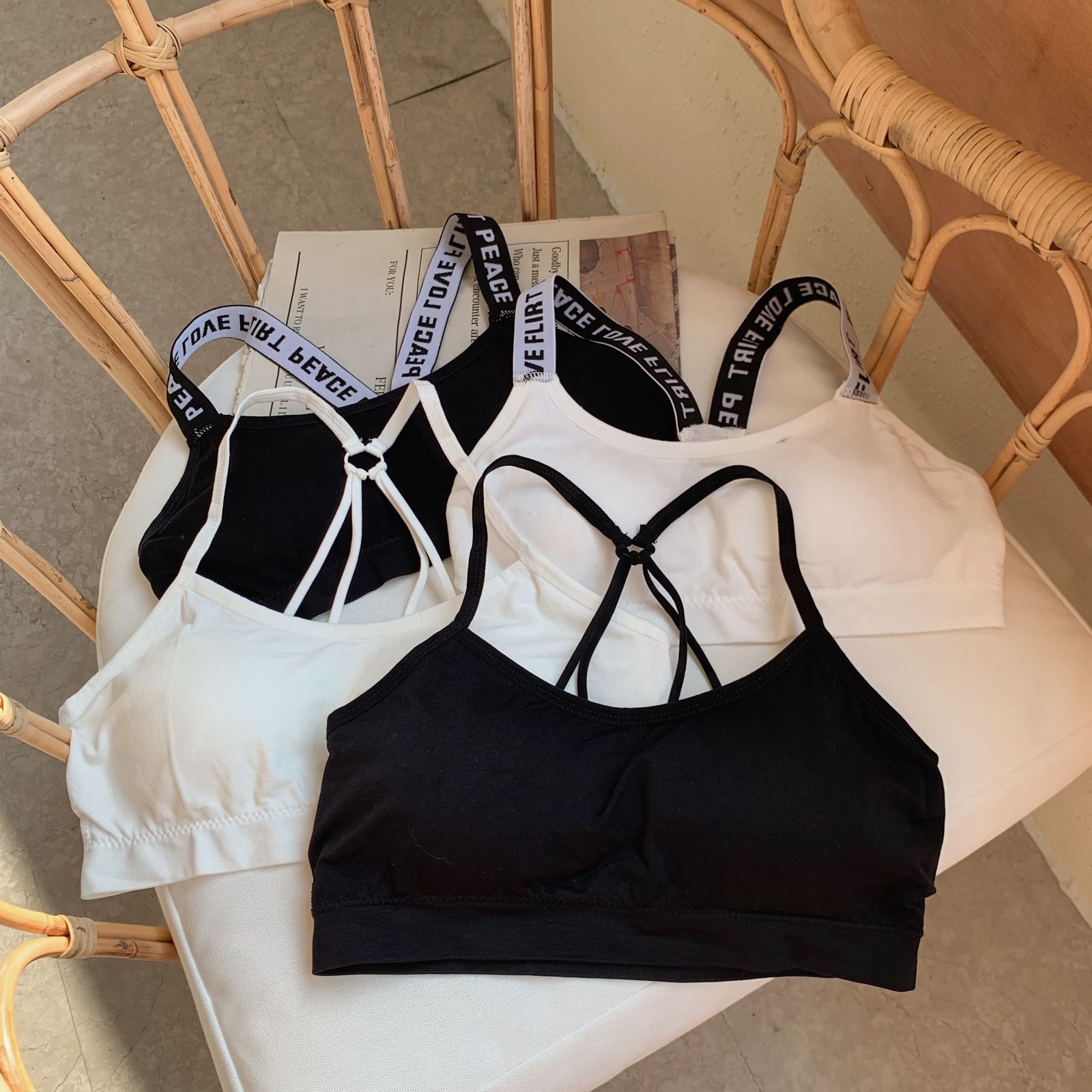Real shot back cross suspender vest anti tarnish bra summer beautiful back wrapped chest with chest cushion bottomed coat