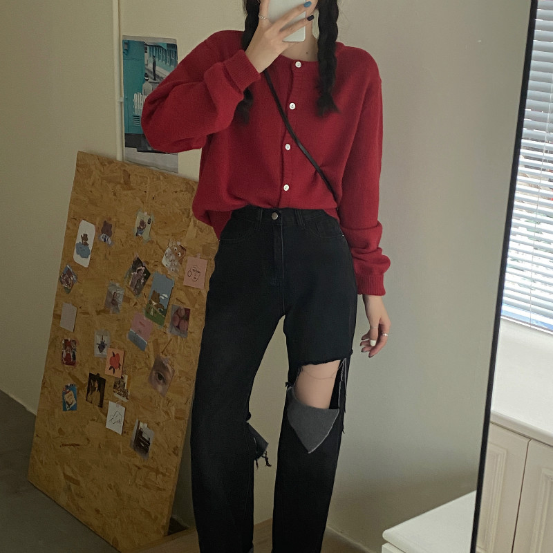 Real shooting price~ Autumn and winter simple thickened loose cardigan sweater knitted sweater
