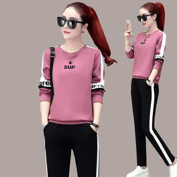 Fashion casual sportswear set women's spring and autumn 2021 new Korean student loose sweater two-piece set