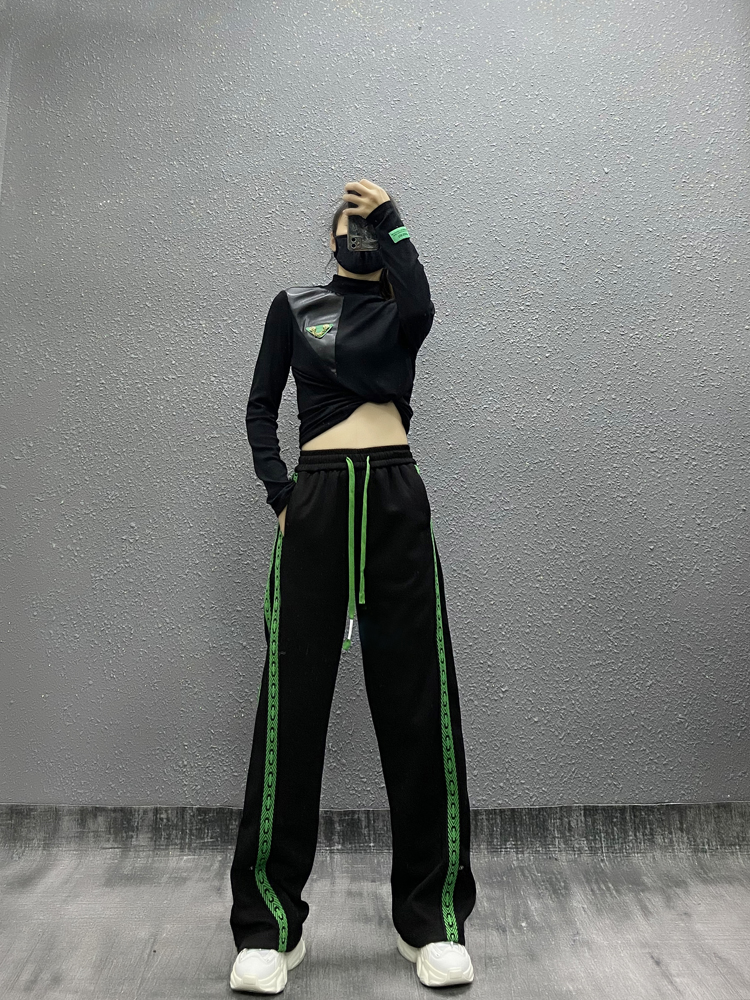 Fashion personality side decorative casual pants women's summer new high waist loose and thin all-match straight wide-leg pants
