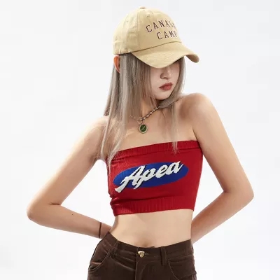 Knitted Strapless hot girls top women's summer design sense, minority wear outside, high-grade, one-piece bottomed vest inside, women's