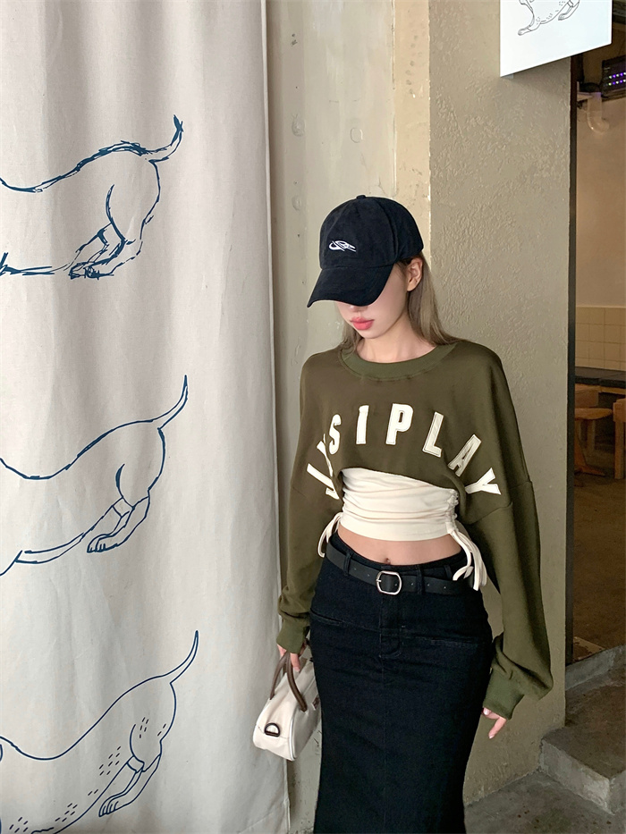 Real price Korean version of the letter vest top + drawstring vest suit
