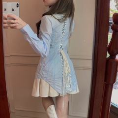 Real shot real price design sense small number of lace up long sleeve shirt women