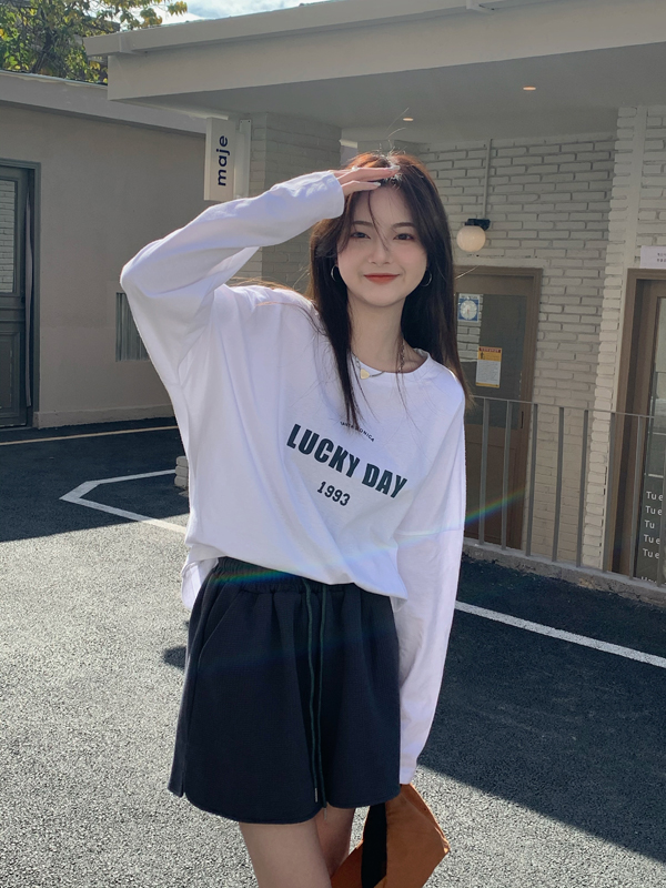 Real price simple round neck versatile printed letter long sleeve T-shirt Korean bottomed Shirt Top