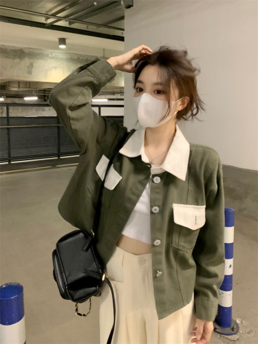 Real shot stitching short denim jacket women's spring and autumn  new Korean version loose design niche jacket