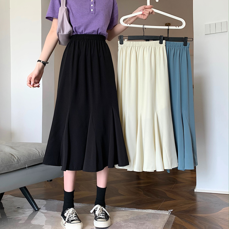 Real price ~ fishtail skirt women's 2021 summer new high waist A-line Ruffle elastic waist mid length skirt